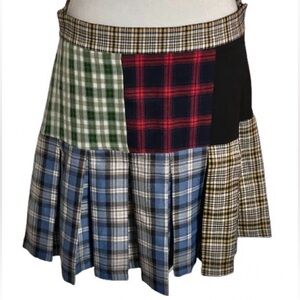 Ragged Priest Pixel Plaid Mini Skirt Blue Red Green Schoolgirl Style XL 14 Large